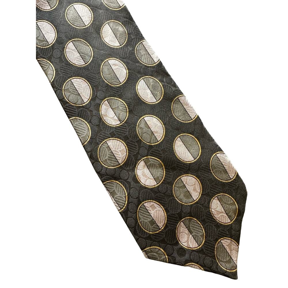 Vintage Green Geometric Circles Geoffrey Beene Silk Necktie